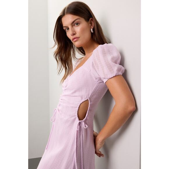 LOUNA Purple Hourglass Side Cutout Short Sleeve Ruched Middle Dress Size XS - Picture 1 of 13